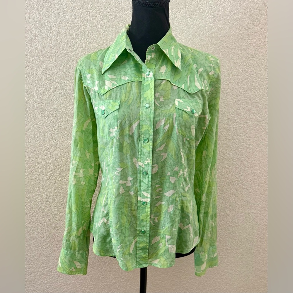 Vintage Y2K Banana Republic Green Lotus Western Button Up Long Sleeve Shirt SM